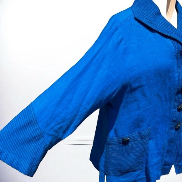 🌻Mill Valley Blue Linen Lagenlook Oversized Minimalist Blocked Sailor Shirt M - Picture 5 of 8